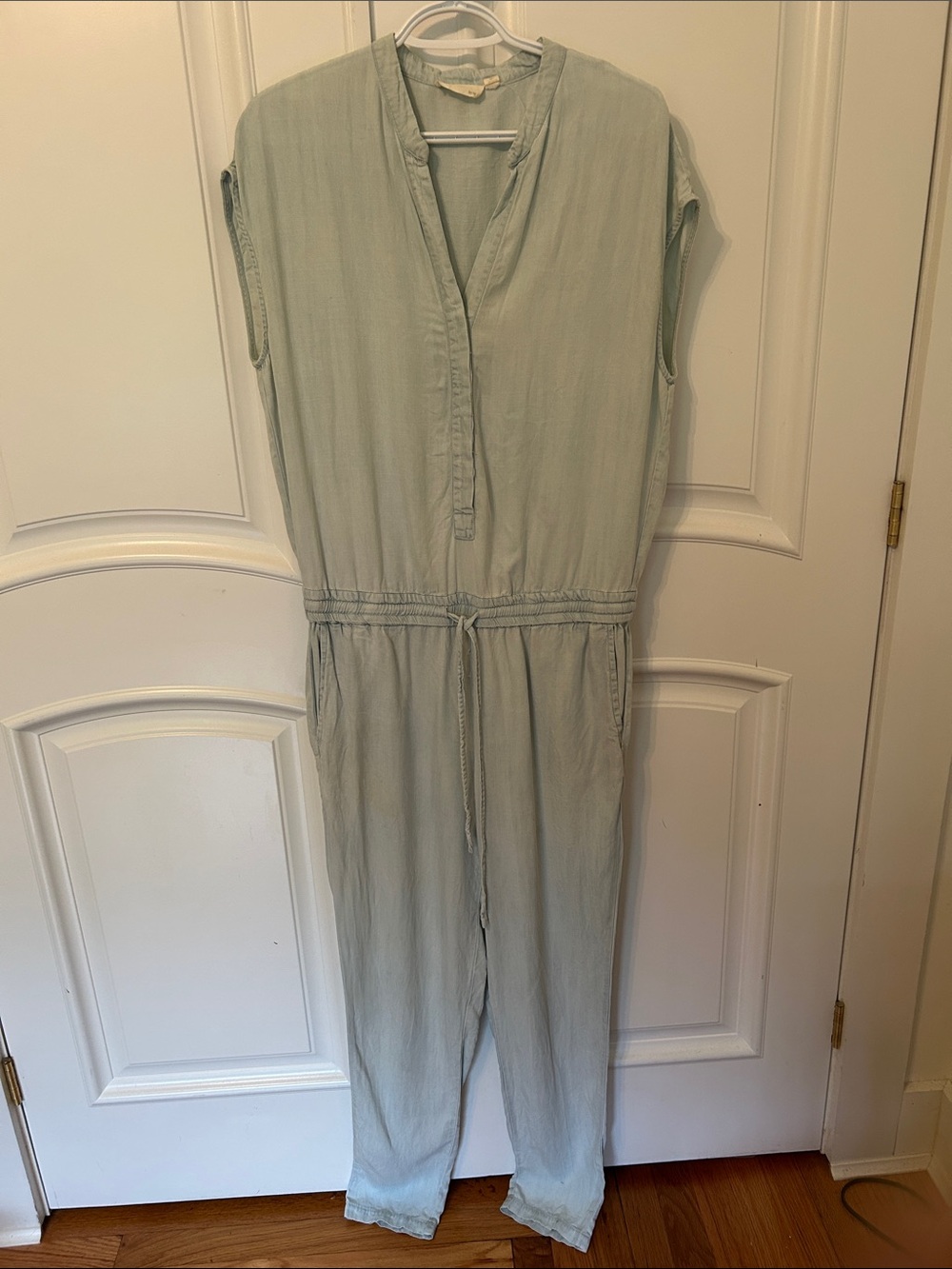 Sleeveless Denim Drawstring Waist Jumpsuit